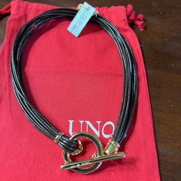 UNOde50 Meeting Point necklace gold/brown 16” NEW - Picture 3 of 6